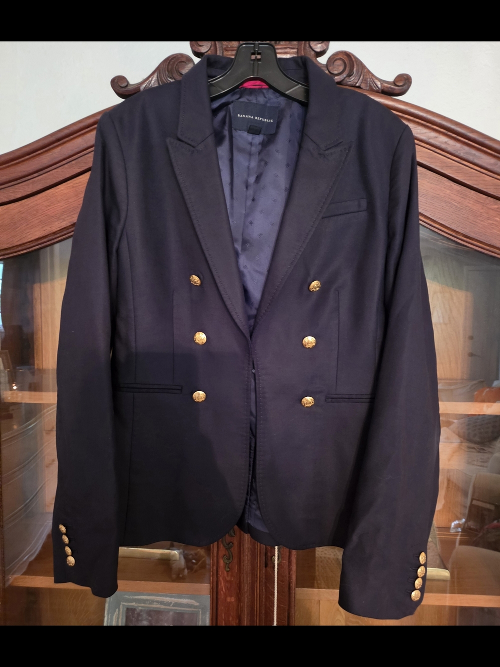 Banana Republic Navy Blazer with Striped Lining Gold Buttons